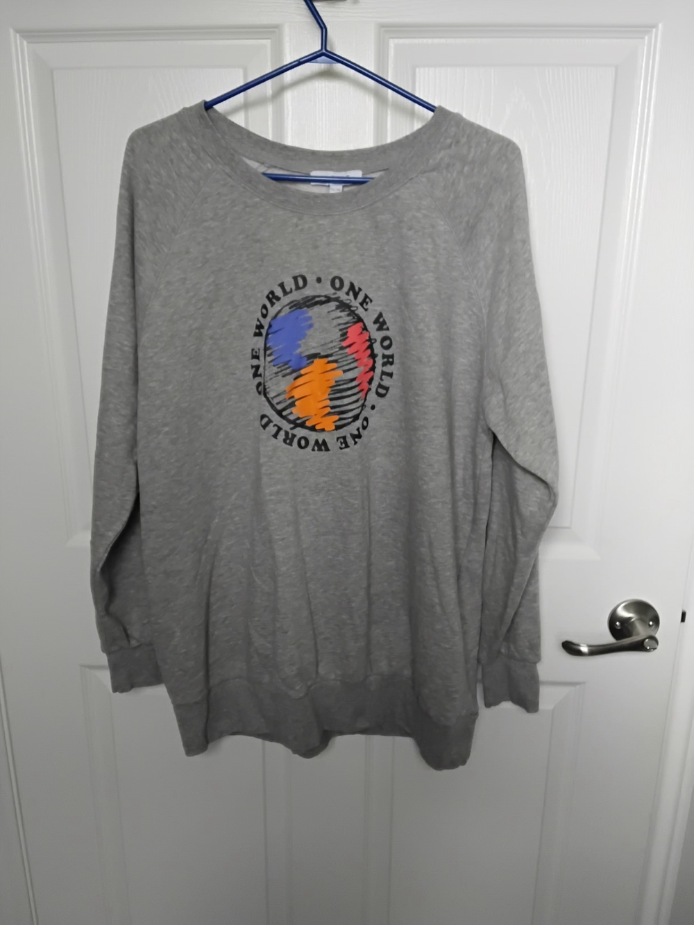 Gray 'One World' Graphic Crewneck Sweater - Men's Size XL